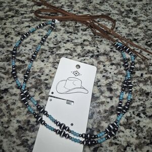 Turquoise and Silver Beaded Hat Belt